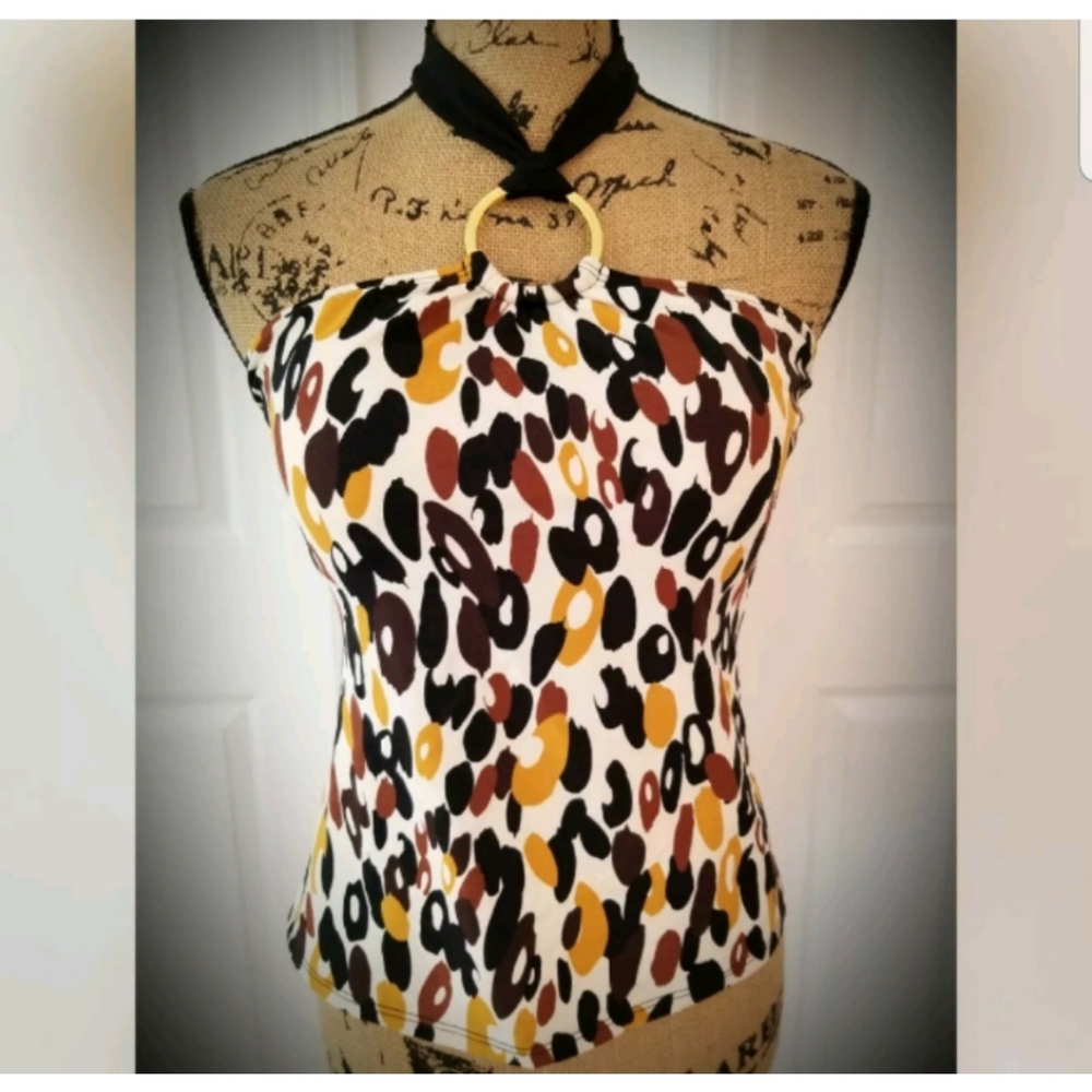 Tropical swimsuit tankini top ring halter top